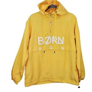 BORN AGAIN | Yellow  | Graphic Hooded WindBreaker Pullover Jacket | Medium